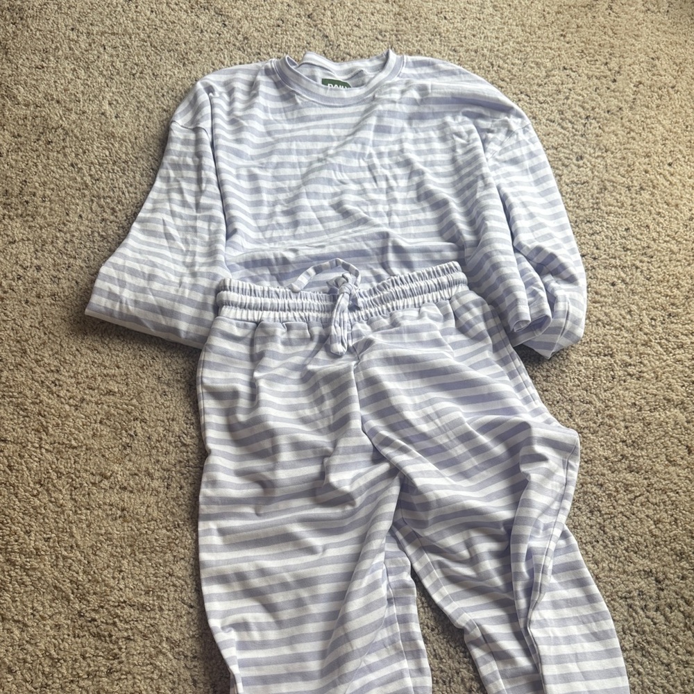 Daily Drills Striped Loungewear Set in Light Purple and White